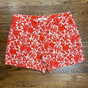 LOFT Women’s Coral Orange/ Red and White Cotton/ Linen Blend Vibrant Floral 10